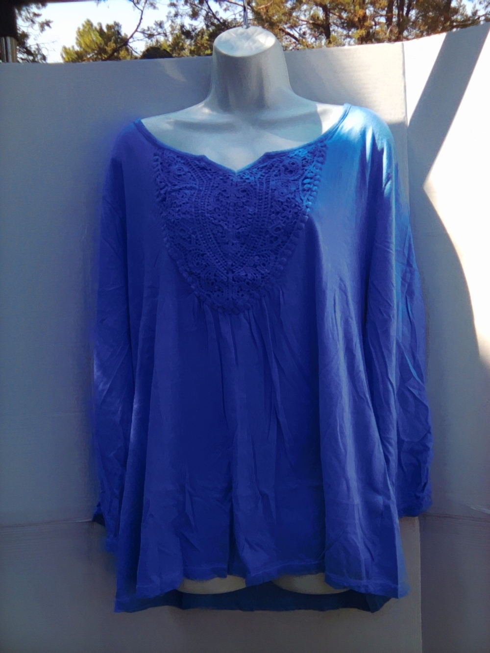 Boho Crochet V-Neck Women's Top - Blue